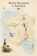 Listing image for Wine Regions Of France Map French Vineyard Poster Print Framed Canvas Wall Art
